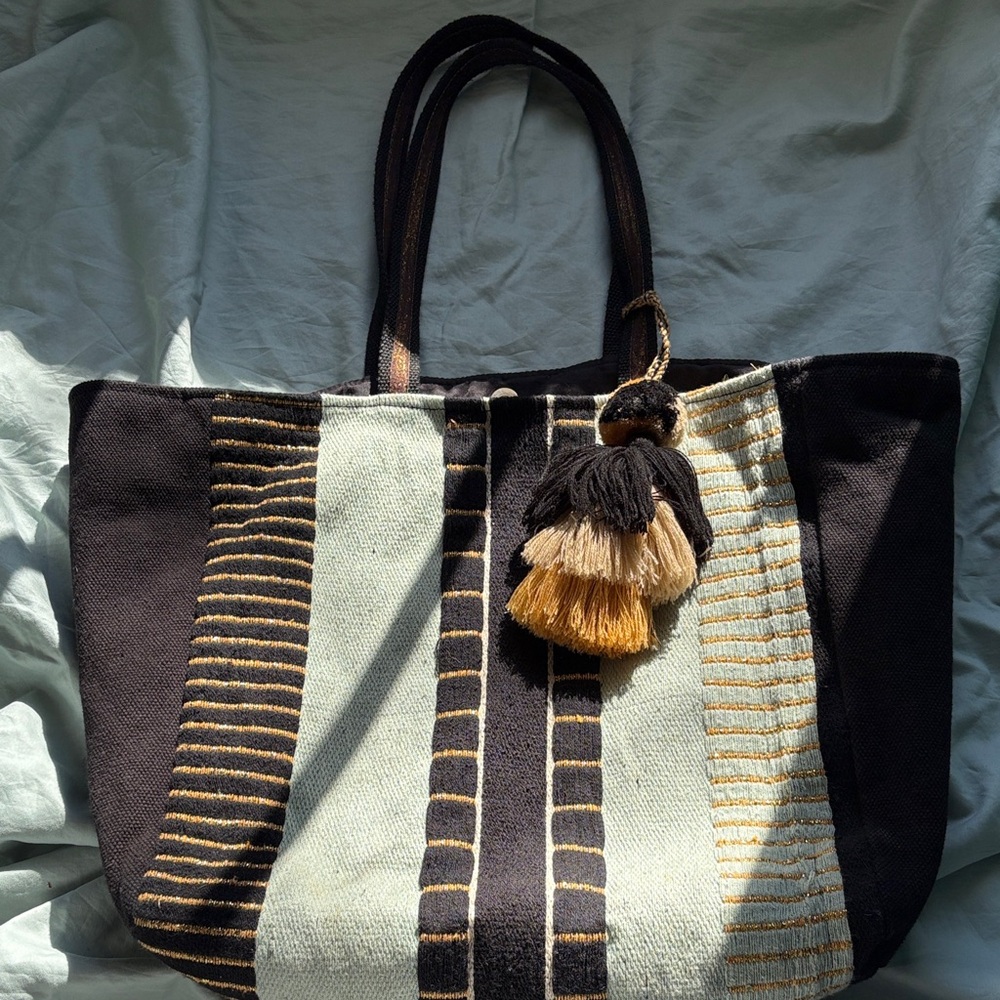 Elegant Black and Gold Striped Tote Bag